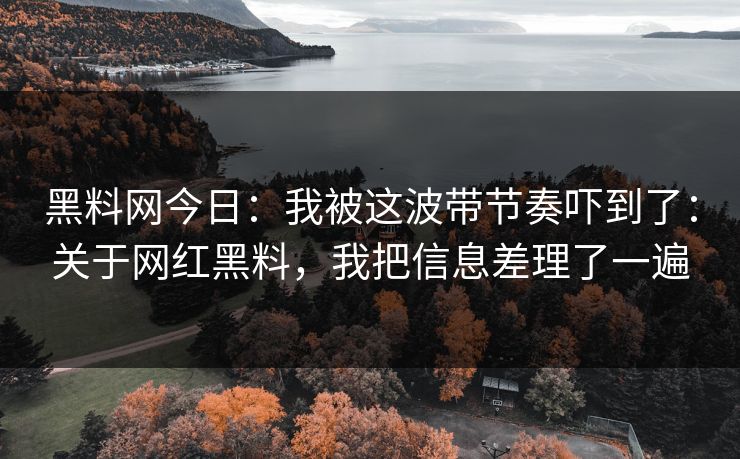 黑料网今日：我被这波带节奏吓到了：关于网红黑料，我把信息差理了一遍